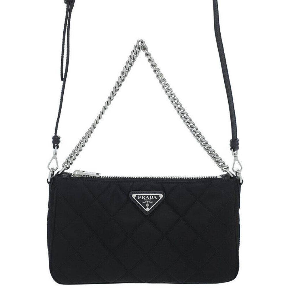 Prada Shoulder Tessuto Black Bag Quilted Impuntu Chain - Picture 2 of 9